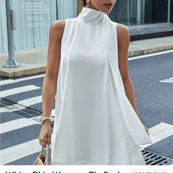 White Chic Womens Tie Back High Neck Tank Mini Dress - Picture 1 of 7